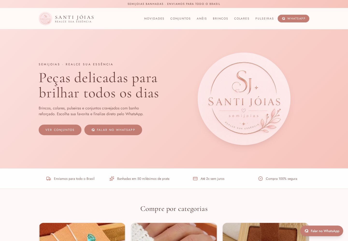 Versão desktop do site Santi Jóias