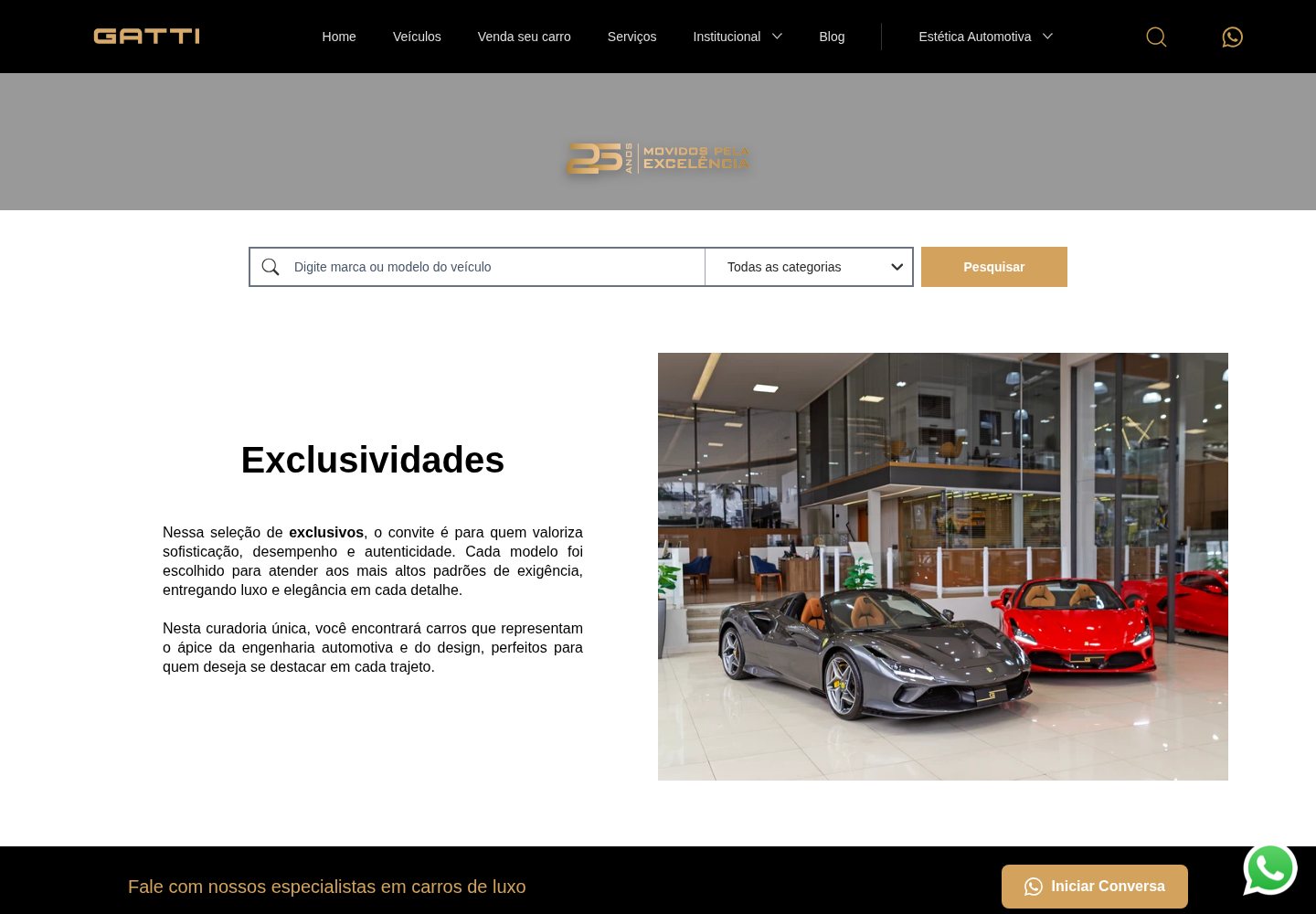 Versão desktop do site Gatti Veículos