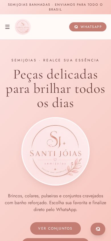 Versão mobile do site Santi Jóias