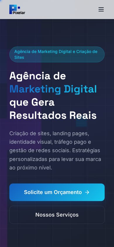 Versão mobile do site Studio Pixelar